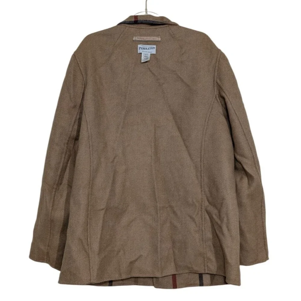 Pendleton Check Reversible Jacket Womens Size Large Beige Wool Blend Windowpane